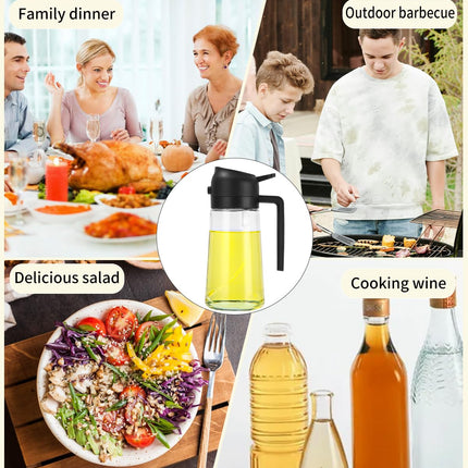 Spruzzatore 2 in 1,Spray Olio Cucina,470 ml Dispenser per Olio e Aceto,Spruzzatore Dispenser per Olio 2 in 1,Bottiglia Spray per Olio in Vetro con Pennello per Domestico,Grigliate,Cucina(Nero)