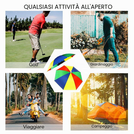 Heqishun 5 Pezzi Ombrello Cappello con Visiera Tappi con Fascia Elastica Arcobaleno da Testa per Pesca Spiaggia all'Aperto