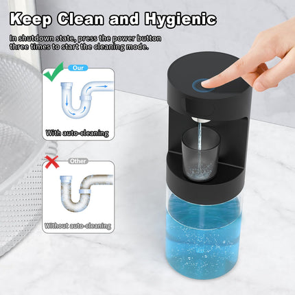 Dalugo Dispenser Automatico per Collutorio, 600ml Fissaggio a Parete, 2 Bicchieri Magnetici, Nero, Elettrico, Per Bambini e Adulti, Bagno