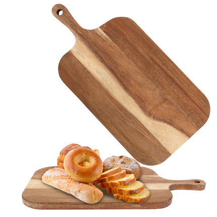 ZOFUN 2 taglieri in legno grande, 38 x 19,5 x 1,5 cm, tagliere in legno di acacia con manico per carne, formaggio, pane, verdure e frutta, con manico