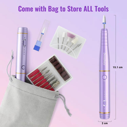 Fresa per Unghie, Lima Unghie Elettrica Professionale Senza Fili con USB Ricaricabile, 12 in 1 Kit Manicure e Pedicure Elettrico per Rimozione Smalti e Gel Semipermanente