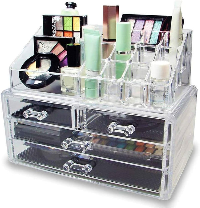 YASTA Organizer Trucchi Multifunzione Box Portatrucco Organizzatore Cosmetici Portagioie Make up 4 Cassetti In Acrilico Trasparente