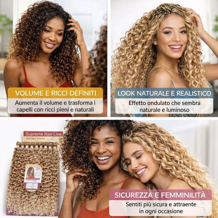 Extension Capelli Ricci Lunghi 75cm - Set 9 Pezzi 330g in Bioproteina – Look Naturale Voluminoso Ondulato – Scalatura Professionale 65/70/75cm - Effetto Riccio (Total Black), PAMELA