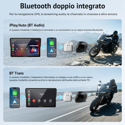 Wonsidary W722TPMS Schermo CarPlay Moto 7" Senza Fili con Android Auto,TPMS