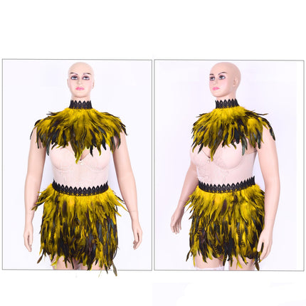 Gonna Donne Piume Scialle Abito Fashion Punk Gothic Halloween Carnevale Harness Plus Size Half Dress Suit (Giallo Arancio)