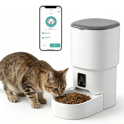XALBDMNB Automatic Cat Feeder with APP Control, WiFi Pet Feeder for Timed & Quantitative Food Dispensing, Remote Feeding for Cats