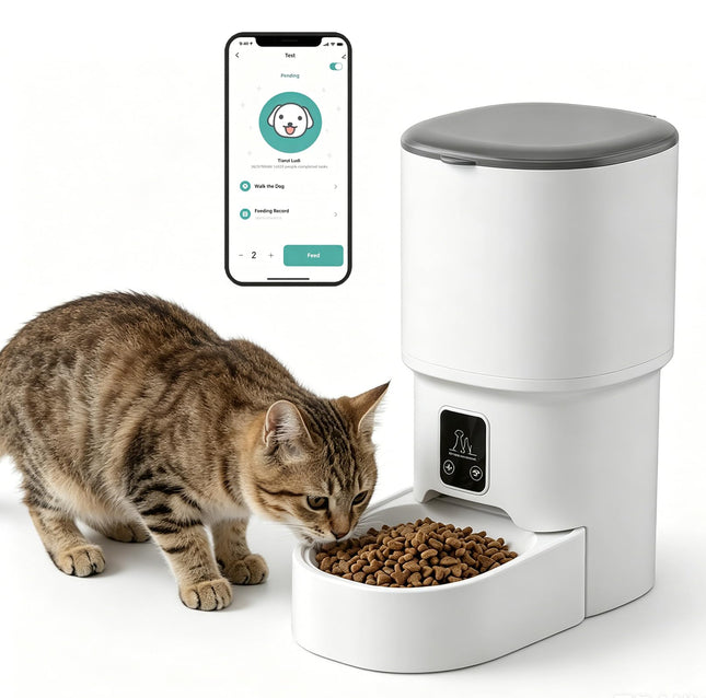 XALBDMNB Automatic Cat Feeder with APP Control, WiFi Pet Feeder for Timed & Quantitative Food Dispensing, Remote Feeding for Cats