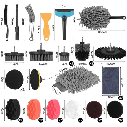 32 Pezzi Testina Spazzola Avvitatore a Batteria, Set Spazzole per Trapano, Kit Spazzola Trapano Power Scrubber per Cerchi, Tappeti, Bagno, Auto, Piastrelle, Pavimento