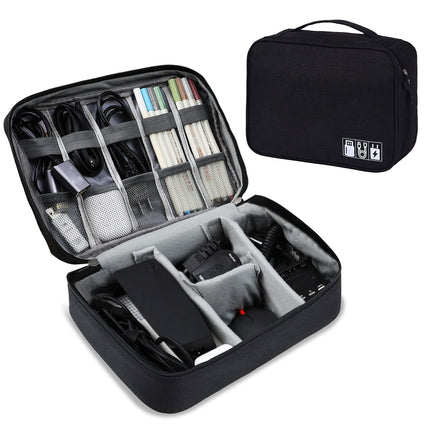 AiQInu Organizer Borsa da Viaggio 2 Strati Resistente All'acqua Portatile per Cavi, Caricatore, Chiavetta USB, Auricolare, Power Bank, Hard Disk, Scheda SD