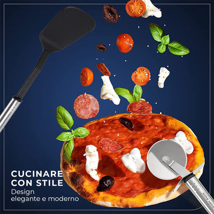 Utensili Cucina Set Termoresistenti al Calore e Antiaderente - Mestoli Spatola Cucchiaio Frusta Pinze Forbici (25 pezzi Nylon Set)