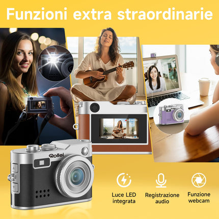 Rollei Mini Fotocamera Digitale Nero 1080P FHD Piccola Cámara Digital Retrò