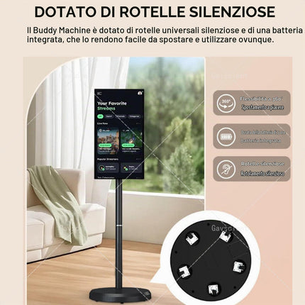 TV Intelligente Portatile FHD 2ª Generazione, Android 12, TV-Tablet Rotolante su Ruote, Batteria 6000mAh Integrata, Rotazione Completa – per Cinema Casa & Presentazioni Ufficio 21.5-4/64G