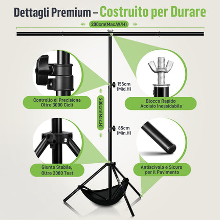 Heysliy Sfondo verde schermo con supporto kit, 6,5 x 6,5 m portatile verde schermo stand con schermoverde da 5 x 6,5 m per streaming, videogiochi, zoom