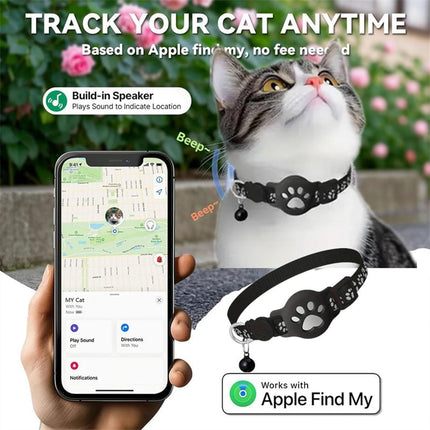 Collare GPS per Gatto Senza SIM e Senza Abbonamento, Localizzatore per Gatti Compatibile con Apple e Android Find My, Tracker Bluetooth con Posizione in Tempo Reale(Nero+Nero,IOS+Android)