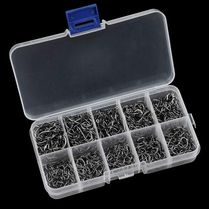Amo da Pesca, 600 Pz Ami da Pesca in 10 Dimensioni, Amo da Pesca Occhiello, Ganci Spinato, Ami da Pesca in Acciaio al Carbonio con Scatola di Plastica, 3# - 12#