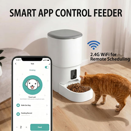 XALBDMNB Automatic Cat Feeder with APP Control, WiFi Pet Feeder for Timed & Quantitative Food Dispensing, Remote Feeding for Cats