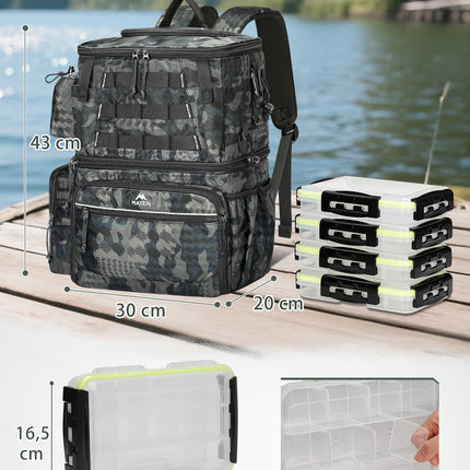 MATEIN Zaino da Pesca con 4 Scatole 3600, Scomparto Termico e 2 Portacanna