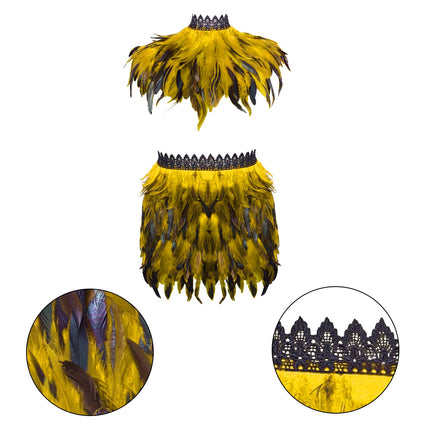 Gonna Donne Piume Scialle Abito Fashion Punk Gothic Halloween Carnevale Harness Plus Size Half Dress Suit (Giallo Arancio)