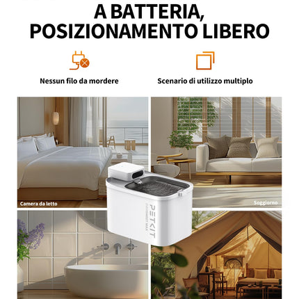 PETKIT EVERSWEET MAX Fontanella per Gatti Senza Fili, 3L Fontana per Gatti con Sensore,26dB Ultra Silenziosa, Controllo Intelligente dell'applicazione,5000 mAh 83 Giorni di Autonomia