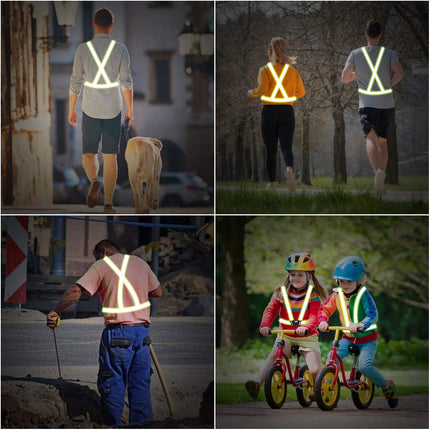 URAQT Gilet Catarifrangente e Bande Catarifrangenti, 2PCs Gilet Riflettente Corsa Alta visibilità e 4PCs Fasce Riflettenti, Regolabile Elastico Bande Riflettenti per Bici Jogging Ciclismo Sport