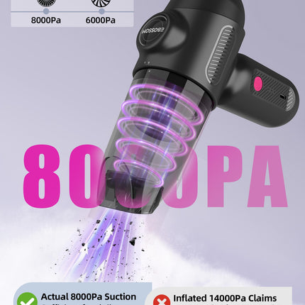Aspirapolvere Portatile Senza Fili, 8kPa Aspirabriciole Potente Con Fili, 4 in 1 Mini Aspirapolvere Auto Senza Fili, 4000mAh USB-C Ricaricabile Aspirapolvere Piccolo per Ufficio, Pulizia Cas,Nero