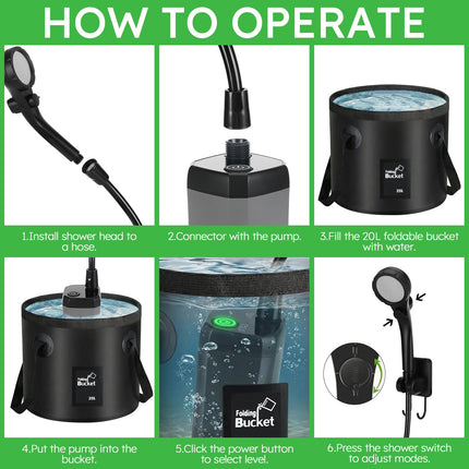 Doccia da Campeggio Portatile 20L Secchio Pieghevole 6000mAh Display LED