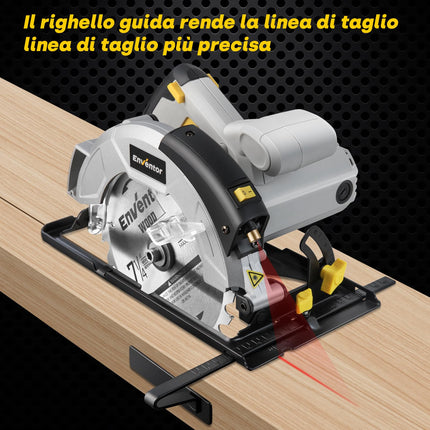 Sega Circolare 1200W con Guida Laser, per Legno, 2 Lama da 185mm (24T&40T), 5800RPM,Taglio Massima:62mm (90°) e 42mm (45°),Motore Di Rame Puro,Inclusa Guida di Rip