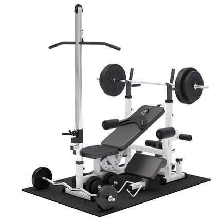 Panca Multifunzione - 46 Pezzi, Panca Regolabile, Portabilanciere, Butterfly, LAT Machine, Tappetino Fitness, 2 Bilancieri, 2 Manubri, 14 Dischi 100 kg - Stazione Fitness