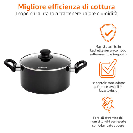 Amazon Basics - Set di pentole in ceramica antiaderente per induzione, 6 pezzi, con coperchi