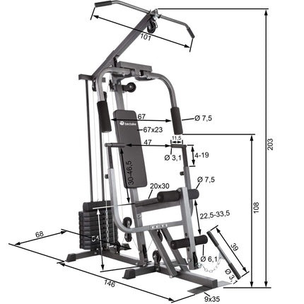 tectake® Stazione Body Building 160x98x203 cm, Pesi Palestra Fitness e Home Gym, Attrezzi Palestra Casa, multifunzione, Sbarra trazioni lat machine, per Addominali, Glutei, Gambe - Diversi Modelli