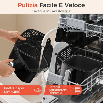 Friggitrice ad Aria 4,2L per 1-4 Persone, Airfryer 1500W 6 in 1, Flusso d'Aria Rapido, Display LED Touch, Temperatura e Timer Regolabili, Cestello Antiaderente Lavabile in Lavastoviglie, Senza Olio