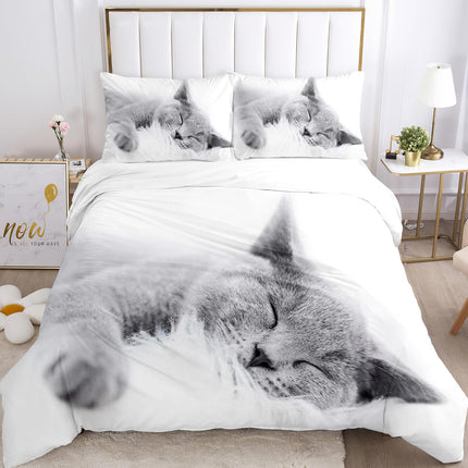 UGZDEA Set di biancheria da letto per gatti 135x200cm, in morbida microfibra 3D, con copripiumino e federa (Single（135x200cm）, A)