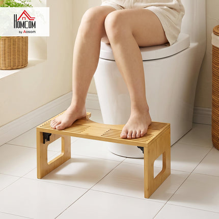 HOMCOM Sgabello da Toilette Pieghevole in Bambù WC 42.5x25x20 cm Rovere