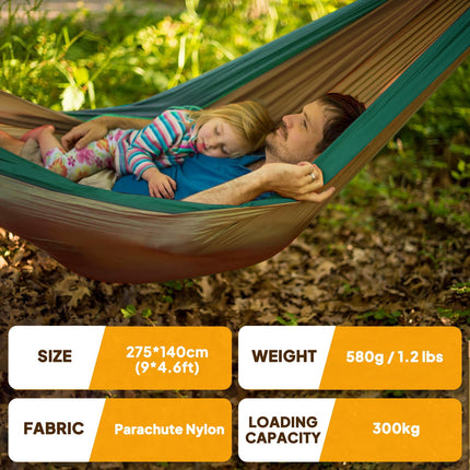 NTUREFUN Amaca da Campeggio da Viaggio Ultraleggera | Capacità di Carico 300kg,(275 x140 cm) Traspirante,Nylon da Paracadute ad Asciugatura Rapida | 2 x Moschettoni, 2 x Corde in Nylon Incluse