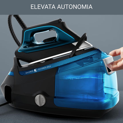 Ferro da Stiro a vapore con Caldaia Silenziosa, 2800W, 1.3 L, 7.5 bar, 480 g/min, Colore Nero/Blu. Silence Steam Pro DG9222,