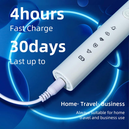 Spazzolino elettrico da 30.000 Vpm, ricaricabile, 6 testine, timer intelligente di 2 minuti, 5 modalità, con sbiancamento dei denti (Bianco)