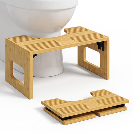 HOMCOM Sgabello da Toilette Pieghevole in Bambù WC 42.5x25x20 cm Rovere