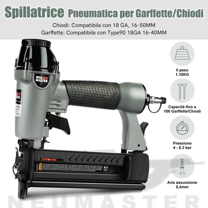 Chiodatrice Pneumatica, 2 in 1 Sparachiodi Aria Pneumatica con 800 Chiodi e 200 Graffette,Graffettatrice Pneumatica con Occhiali di Protezione e Custodia in Plastica Portatile