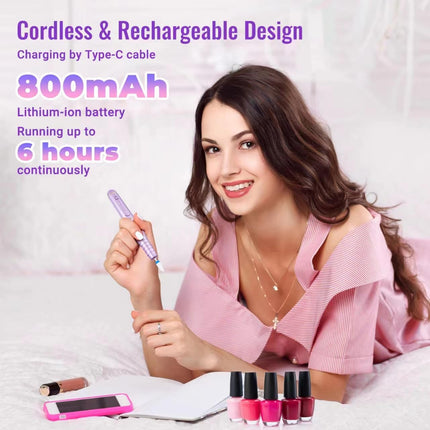 Fresa per Unghie, Lima Unghie Elettrica Professionale Senza Fili con USB Ricaricabile, 12 in 1 Kit Manicure e Pedicure Elettrico per Rimozione Smalti e Gel Semipermanente