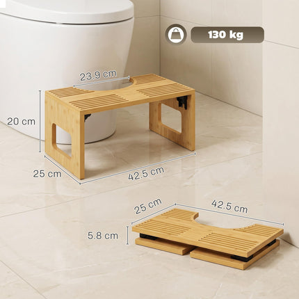 HOMCOM Sgabello da Toilette Pieghevole in Bambù WC 42.5x25x20 cm Rovere