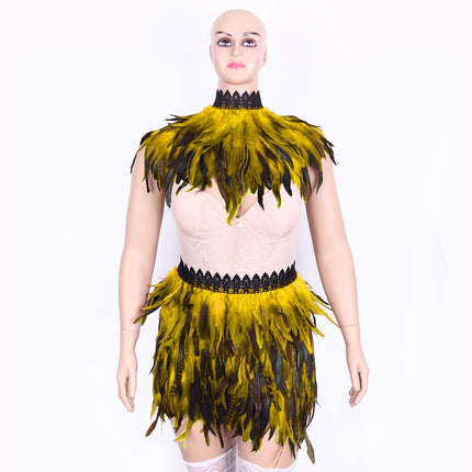 Gonna Donne Piume Scialle Abito Fashion Punk Gothic Halloween Carnevale Harness Plus Size Half Dress Suit (Giallo Arancio)