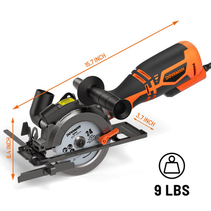 Sega Circolare per Legno, 710W 115mm Mini Sega Circolare, Maniglia Aggiuntiva, 3500RPM con Laser, 6 Lame, Profondità di Taglio 29-43MM, per Legno, Piastrelle, Metallo Morbido, Plastica