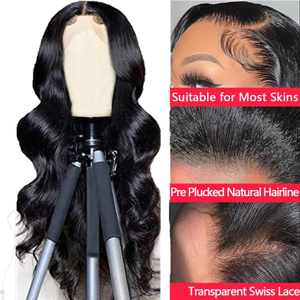 Salharer Parrucca Donna Capelli Veri Umani 13x6 Lace Front Wig Body Wave Human Hair Wig #1B Natural Black Wig Pre Plucked with Baby Hair 180% Density Hair 30 Pollice