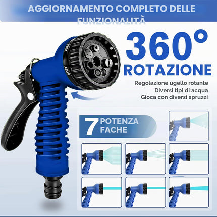 LINGKY Tubo da Giardino Estensibile 30 Metri Tubo Acqua Giardino - Canna Acqua Giardino con 7 modalità Pistola a Spruzzo, Tubo Irrigazione con Raccordi da 1/2" e 3/4" Attacco