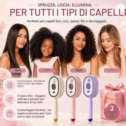 Spazzola a Vapore Capelli, Spazzola a Vapore Elettrica, Pettine Massaggiante Elettrico, Spazzola Lisciante a Vapore, Viaggio Casa Lisciante Capelli Ricci Spessi