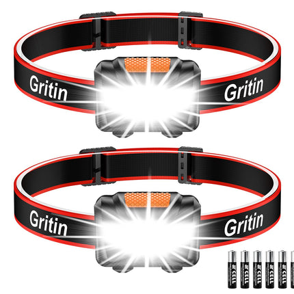 Gritin Torcia Frontale, 2 Pezzi Super Luminosa Lampada Frontale