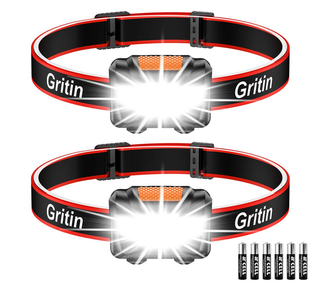 Gritin Torcia Frontale, 2 Pezzi Super Luminosa Lampada Frontale