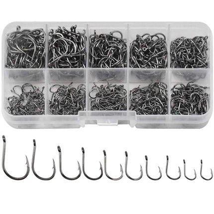 Amo da Pesca, 600 Pz Ami da Pesca in 10 Dimensioni, Amo da Pesca Occhiello, Ganci Spinato, Ami da Pesca in Acciaio al Carbonio con Scatola di Plastica, 3# - 12#