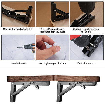 Console pieghevole, cerniere pieghevoli, con angolo di 90 gradi, angolo di montaggio pieghevole per casa, cucina, ufficio, tavolo, parete – nero (12 pollici)