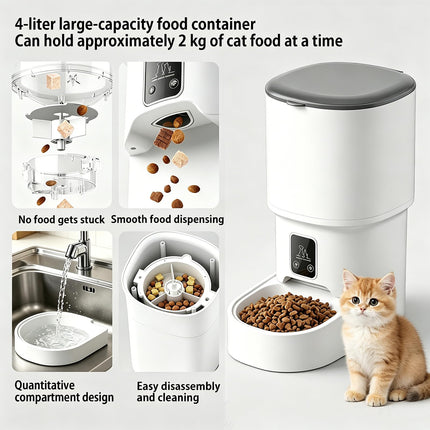 XALBDMNB Automatic Cat Feeder with APP Control, WiFi Pet Feeder for Timed & Quantitative Food Dispensing, Remote Feeding for Cats